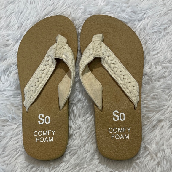 SO Shoes - SO COMFY FOAM Sandals/FLIPFLOP - Tan and Cream WOMENS SIZE 6